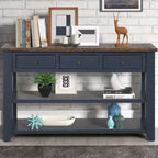 Solid Pine Wood Top Console Table, Modern Entryway Sofa Side Table with 3 Storage Drawers and 2 Shelves, Easy to Assemble