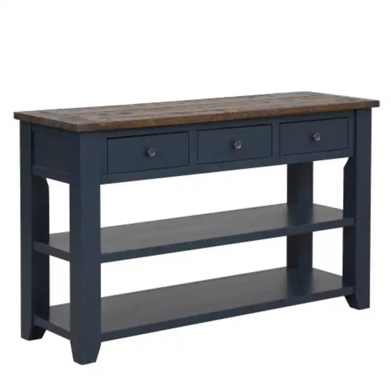 Solid Pine Wood Top Console Table, Modern Entryway Sofa Side Table with 3 Storage Drawers and 2 Shelves, Easy to Assemble
