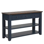 Solid Pine Wood Top Console Table, Modern Entryway Sofa Side Table with 3 Storage Drawers and 2 Shelves, Easy to Assemble