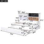 Twin Size Daybed with Storage Shelves, Blackboard, Cork board, USB Ports and Twin Size Trundle, White