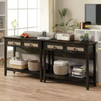 Heynemo Rattan Console Table with Widened Tabletop & 2 Drawers, Sofa Table with Storage Shelf, for Living Room, Hallway, Entrywayish