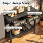 Heynemo Rattan Console Table with Widened Tabletop & 2 Drawers, Sofa Table with Storage Shelf, for Living Room, Hallway, Entrywayish