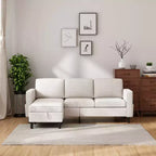 Mjkone Convertible Sectional Sofa Couch, Linen Fabric 3-Seat L-Shaped Sofa with Storage Ottoman