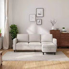 Mjkone Convertible Sectional Sofa Couch, Linen Fabric 3-Seat L-Shaped Sofa with Storage Ottoman