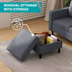 Mjkone Convertible Sectional Sofa Couch, Linen Fabric 3-Seat L-Shaped Sofa with Storage Ottoman