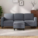 Mjkone Convertible Sectional Sofa Couch, Linen Fabric 3-Seat L-Shaped Sofa with Storage Ottoman