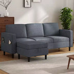 Mjkone Convertible Sectional Sofa Couch, Linen Fabric 3-Seat L-Shaped Sofa with Storage Ottoman