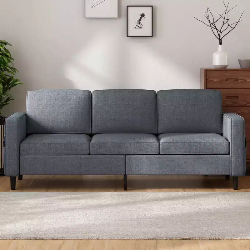 Mjkone Convertible Sectional Sofa Couch, Linen Fabric 3-Seat L-Shaped Sofa with Storage Ottoman