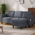 Mjkone Convertible Sectional Sofa Couch, Linen Fabric 3-Seat L-Shaped Sofa with Storage Ottoman