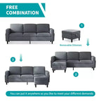 Mjkone Convertible Sectional Sofa Couch, Linen Fabric 3-Seat L-Shaped Sofa with Storage Ottoman