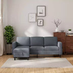 Mjkone Convertible Sectional Sofa Couch, Linen Fabric 3-Seat L-Shaped Sofa with Storage Ottoman