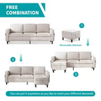 Mjkone Convertible Sectional Sofa Couch, Linen Fabric 3-Seat L-Shaped Sofa with Storage Ottoman