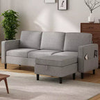Mjkone Convertible Sectional Sofa Couch, Linen Fabric 3-Seat L-Shaped Sofa with Storage Ottoman