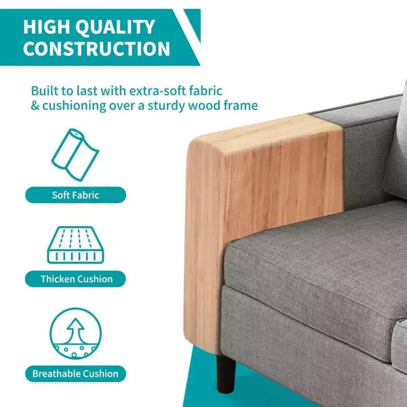 Mjkone Convertible Sectional Sofa Couch, Linen Fabric 3-Seat L-Shaped Sofa with Storage Ottoman