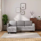Mjkone Convertible Sectional Sofa Couch, Linen Fabric 3-Seat L-Shaped Sofa with Storage Ottoman