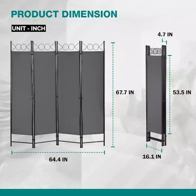 BestMassage Room Divider 4 Panel Folding Privacy Screen 5.6FT Freestanding Partition Wall Divider