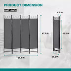 BestMassage Room Divider 4 Panel Folding Privacy Screen 5.6FT Freestanding Partition Wall Divider