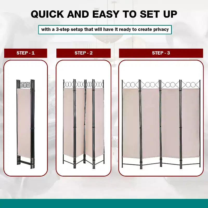 BestMassage Room Divider 4 Panel Folding Privacy Screen 5.6FT Freestanding Partition Wall Divider
