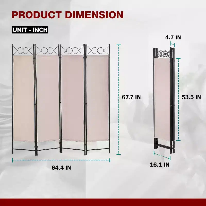 BestMassage Room Divider 4 Panel Folding Privacy Screen 5.6FT Freestanding Partition Wall Divider