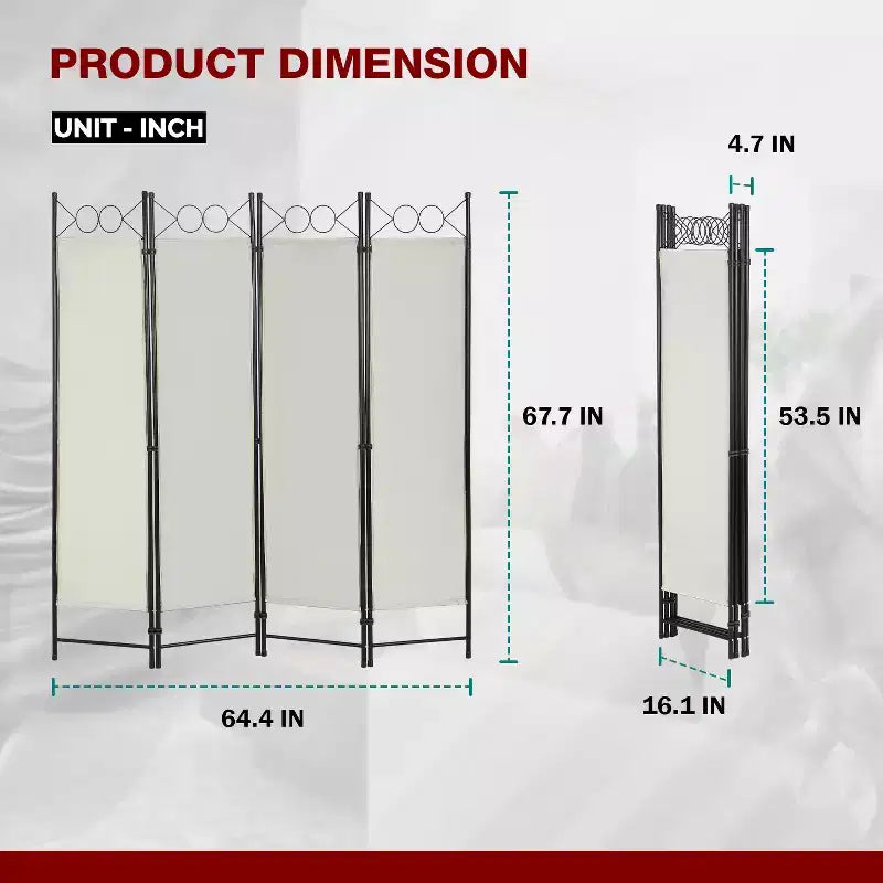 BestMassage Room Divider 4 Panel Folding Privacy Screen 5.6FT Freestanding Partition Wall Divider