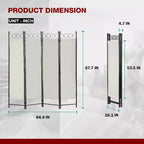 BestMassage Room Divider 4 Panel Folding Privacy Screen 5.6FT Freestanding Partition Wall Divider