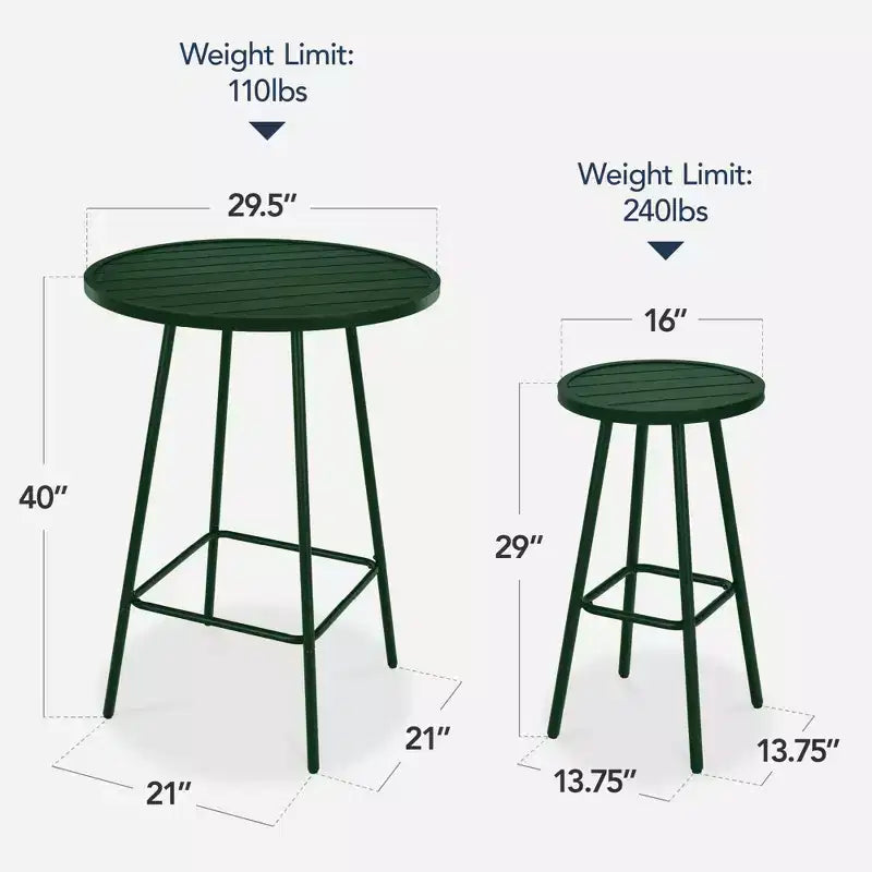 Best Choice Products 3-Piece Steel Patio Bar Height Round Bistro Set w/ Backless Stools, Slatted Design