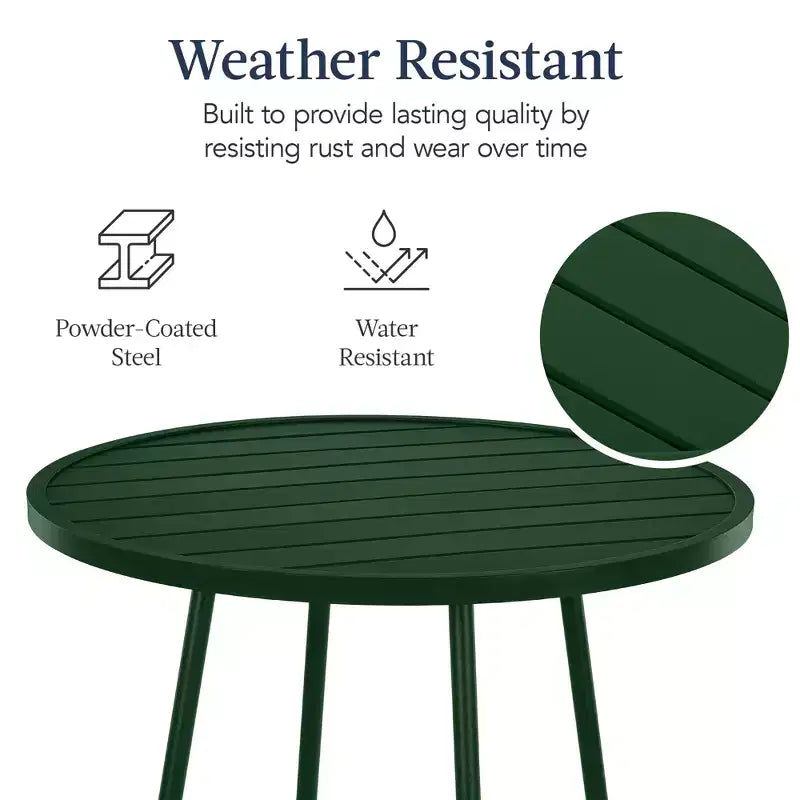 Best Choice Products 3-Piece Steel Patio Bar Height Round Bistro Set w/ Backless Stools, Slatted Design