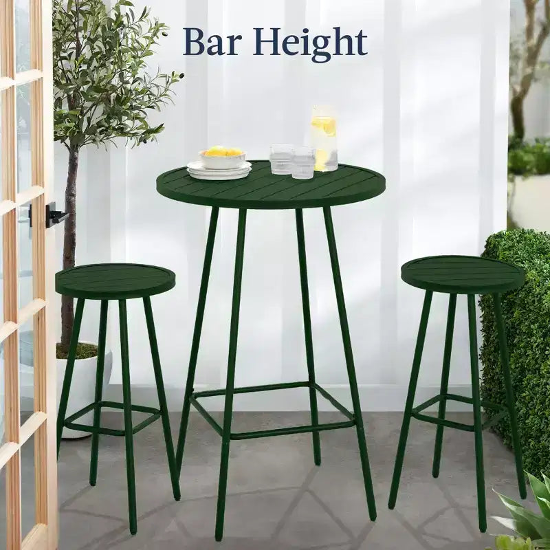 Best Choice Products 3-Piece Steel Patio Bar Height Round Bistro Set w/ Backless Stools, Slatted Design