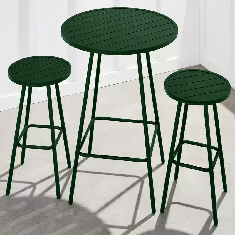 Best Choice Products 3-Piece Steel Patio Bar Height Round Bistro Set w/ Backless Stools, Slatted Design