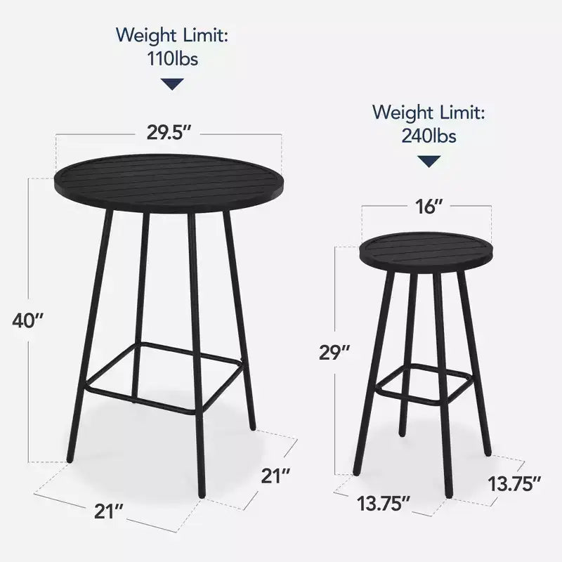 Best Choice Products 3-Piece Steel Patio Bar Height Round Bistro Set w/ Backless Stools, Slatted Design