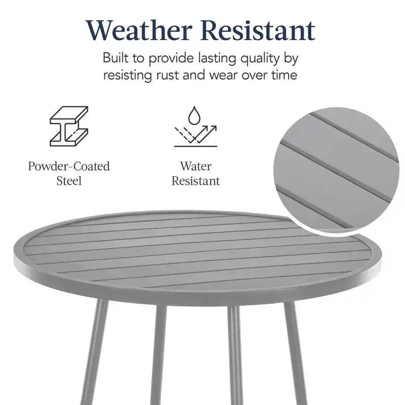 Best Choice Products 3-Piece Steel Patio Bar Height Round Bistro Set w/ Backless Stools, Slatted Design