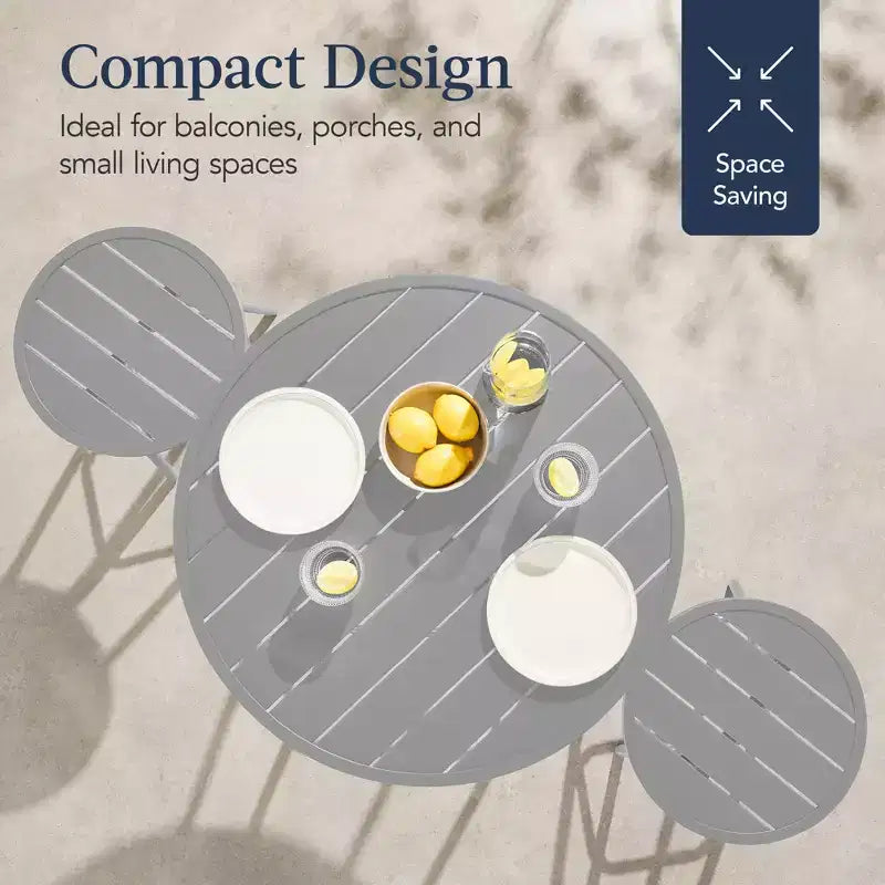 Best Choice Products 3-Piece Steel Patio Bar Height Round Bistro Set w/ Backless Stools, Slatted Design