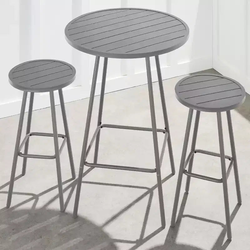 Best Choice Products 3-Piece Steel Patio Bar Height Round Bistro Set w/ Backless Stools, Slatted Design