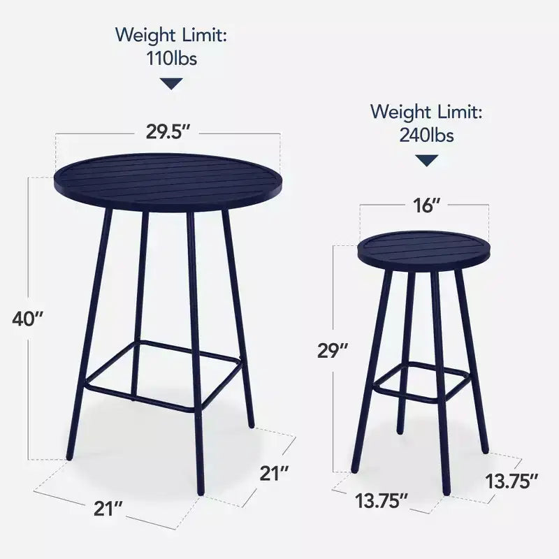 Best Choice Products 3-Piece Steel Patio Bar Height Round Bistro Set w/ Backless Stools, Slatted Design