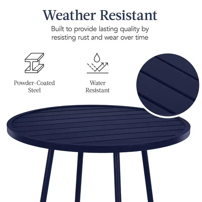 Best Choice Products 3-Piece Steel Patio Bar Height Round Bistro Set w/ Backless Stools, Slatted Design