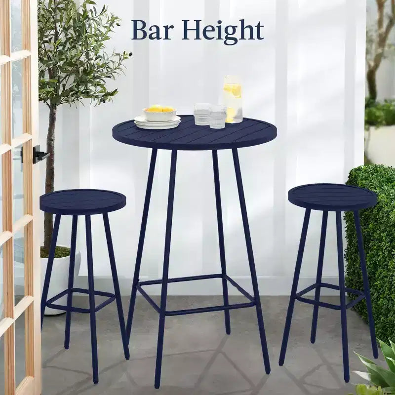 Best Choice Products 3-Piece Steel Patio Bar Height Round Bistro Set w/ Backless Stools, Slatted Design