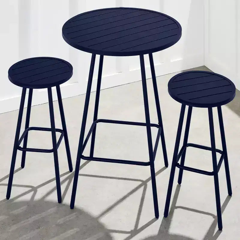 Best Choice Products 3-Piece Steel Patio Bar Height Round Bistro Set w/ Backless Stools, Slatted Design