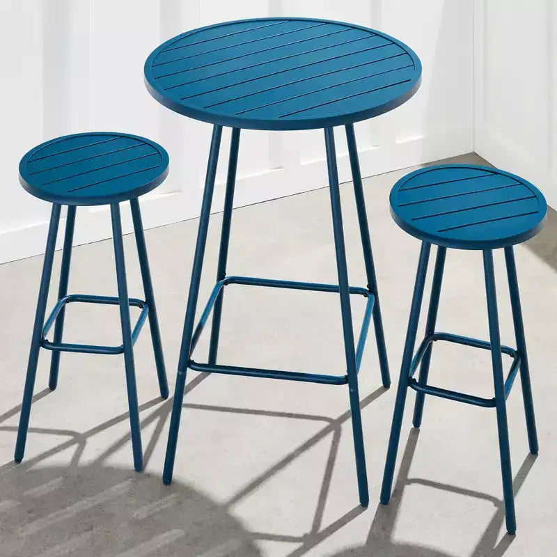 Best Choice Products 3-Piece Steel Patio Bar Height Round Bistro Set w/ Backless Stools, Slatted Design