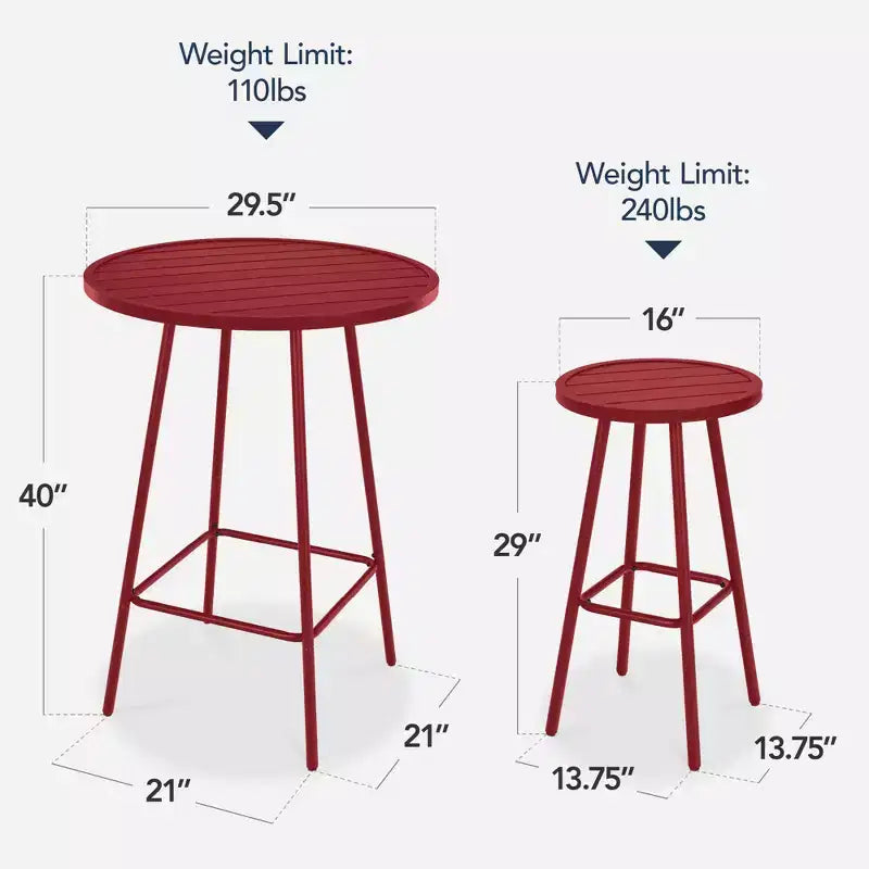Best Choice Products 3-Piece Steel Patio Bar Height Round Bistro Set w/ Backless Stools, Slatted Design