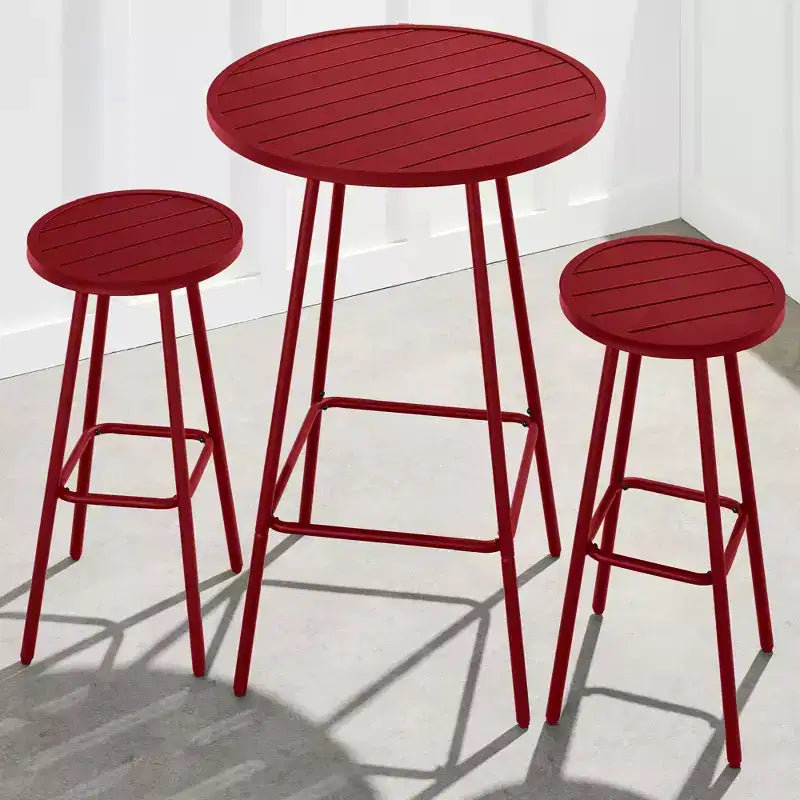 Best Choice Products 3-Piece Steel Patio Bar Height Round Bistro Set w/ Backless Stools, Slatted Design