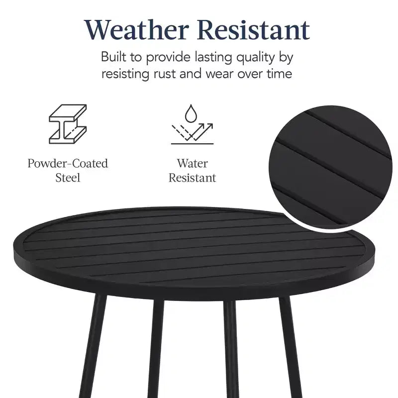 Best Choice Products 3-Piece Steel Patio Bar Height Round Bistro Set w/ Backless Stools, Slatted Design