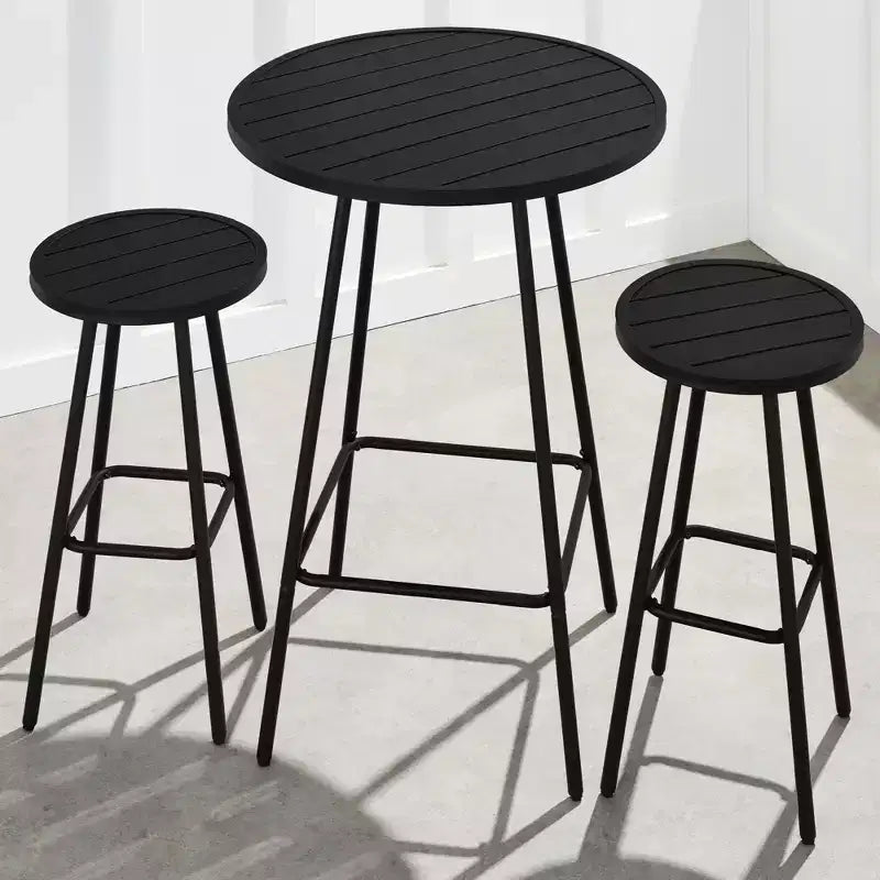 Best Choice Products 3-Piece Steel Patio Bar Height Round Bistro Set w/ Backless Stools, Slatted Design