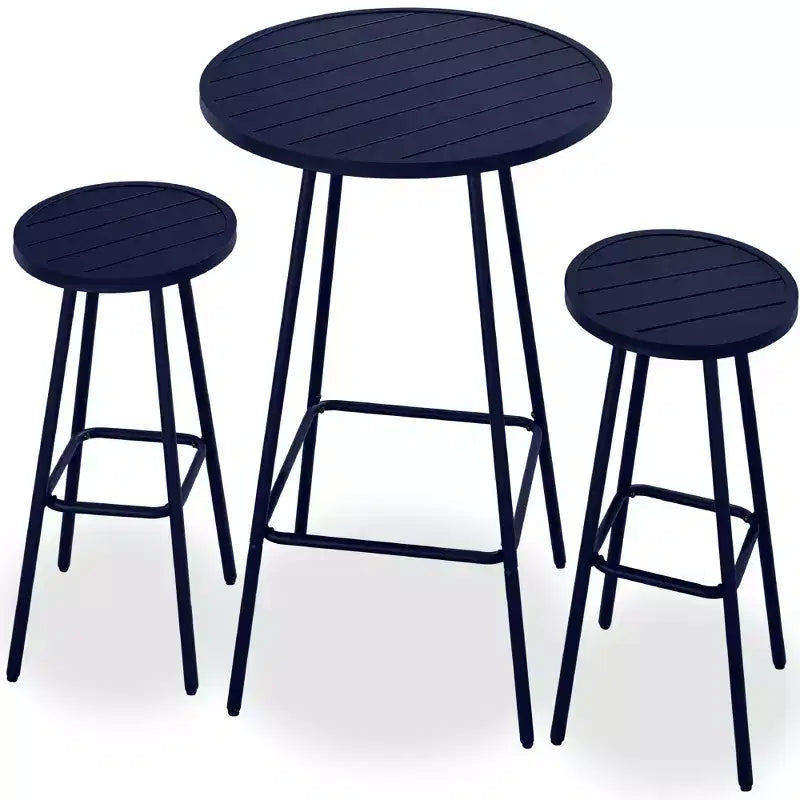 Best Choice Products 3-Piece Steel Patio Bar Height Round Bistro Set w/ Backless Stools, Slatted Design