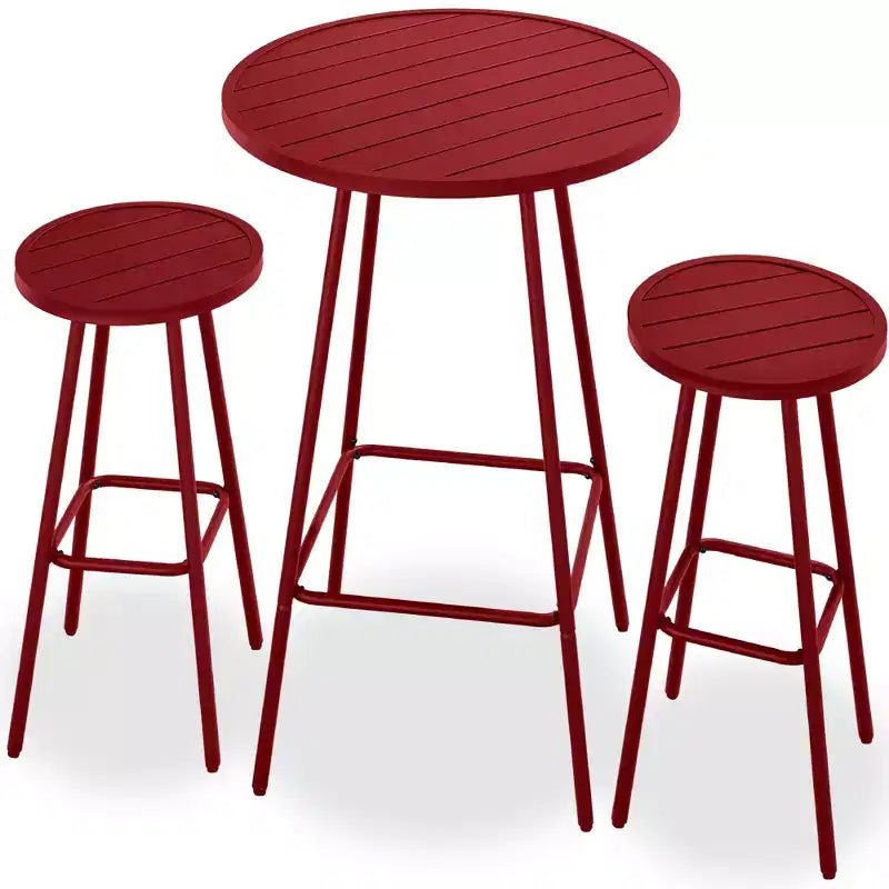 Best Choice Products 3-Piece Steel Patio Bar Height Round Bistro Set w/ Backless Stools, Slatted Design