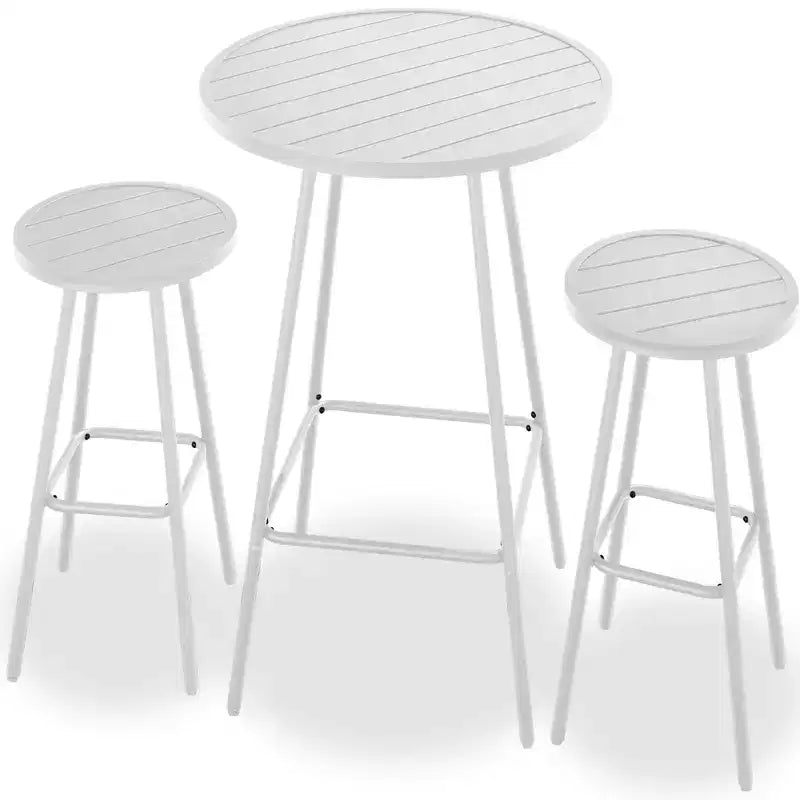 Best Choice Products 3-Piece Steel Patio Bar Height Round Bistro Set w/ Backless Stools, Slatted Design