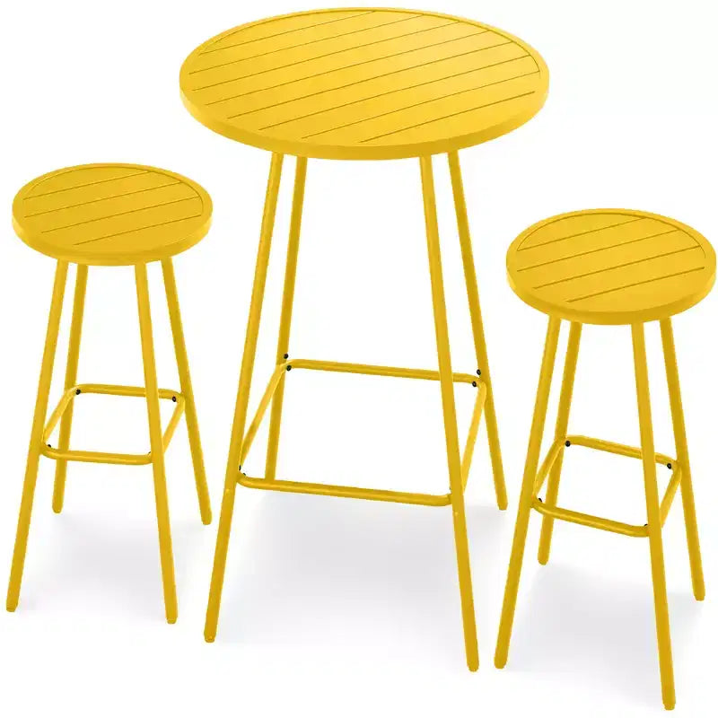 Best Choice Products 3-Piece Steel Patio Bar Height Round Bistro Set w/ Backless Stools, Slatted Design