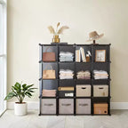 Cube Storage Organizer, Set of 16 Plastic Cubes, Cube Shelf, Book Shelf, Closet Organizers and Storage, Room Organization, 12.2 x 48.4 x 48.4 Inches