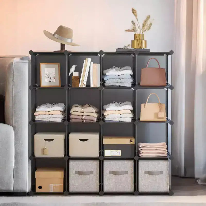 Cube Storage Organizer, Set of 16 Plastic Cubes, Cube Shelf, Book Shelf, Closet Organizers and Storage, Room Organization, 12.2 x 48.4 x 48.4 Inches