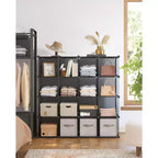 Cube Storage Organizer, Set of 16 Plastic Cubes, Cube Shelf, Book Shelf, Closet Organizers and Storage, Room Organization, 12.2 x 48.4 x 48.4 Inches
