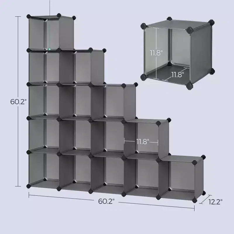 Cube Storage Organizer, Set of 16 Plastic Cubes, Cube Shelf, Book Shelf, Closet Organizers and Storage, Room Organization, 12.2 x 48.4 x 48.4 Inches